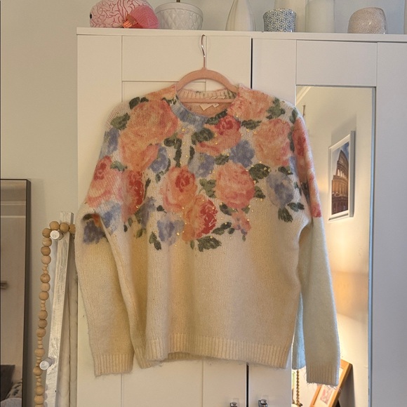 Sezane Floral Knit Sweater - Cream with Pink and Blue Accents - Picture 1 of 10